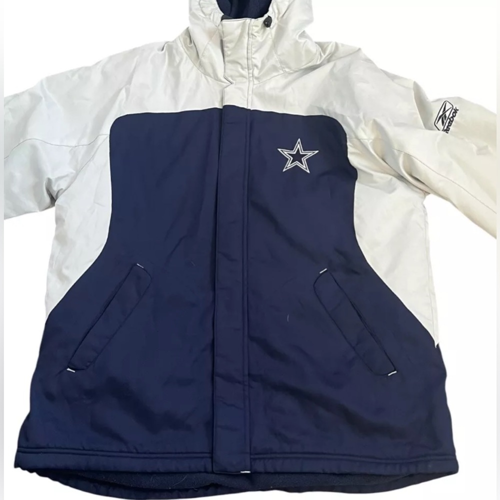 Vintage Dallas Cowboys Coat Mens Large Blue Gray Reebok Fleece Line Jacket